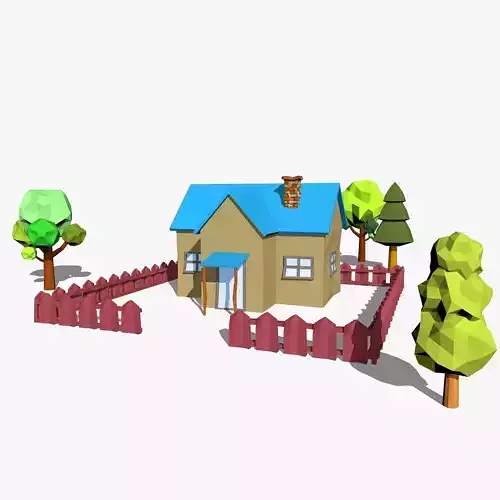 Cartoon Scene with House and Trees