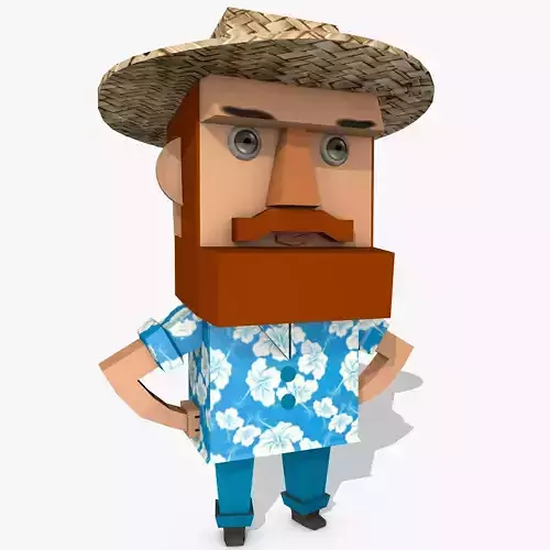 Cartoon Character with Blue Hawaiian Shirt Low-poly 3D model