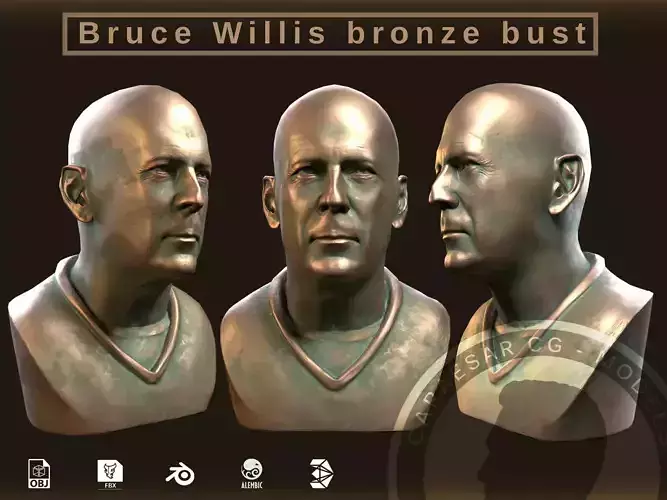 Bruce Willis bronce bust Low-poly 3D model