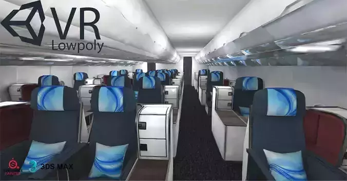 airplane A330-300 interior kit Unity3d Low-poly 3D model