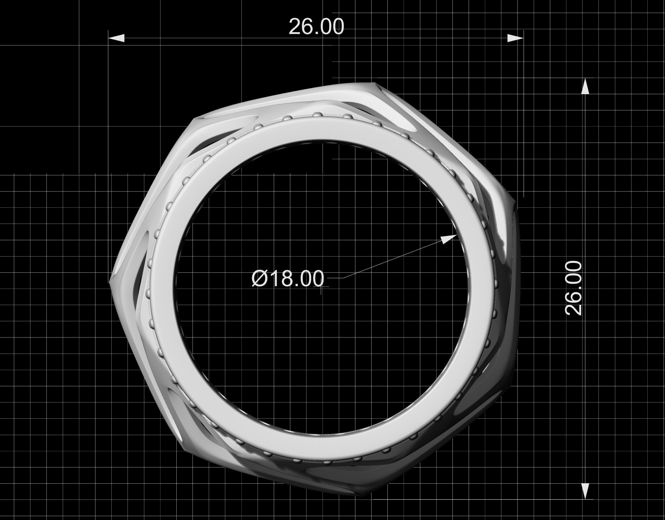Parametric wedding Ring with diamond 3D print model_10