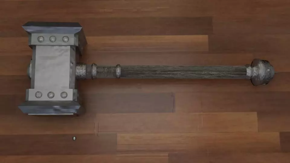 One iron batle hamer with wood handle Free 3D model