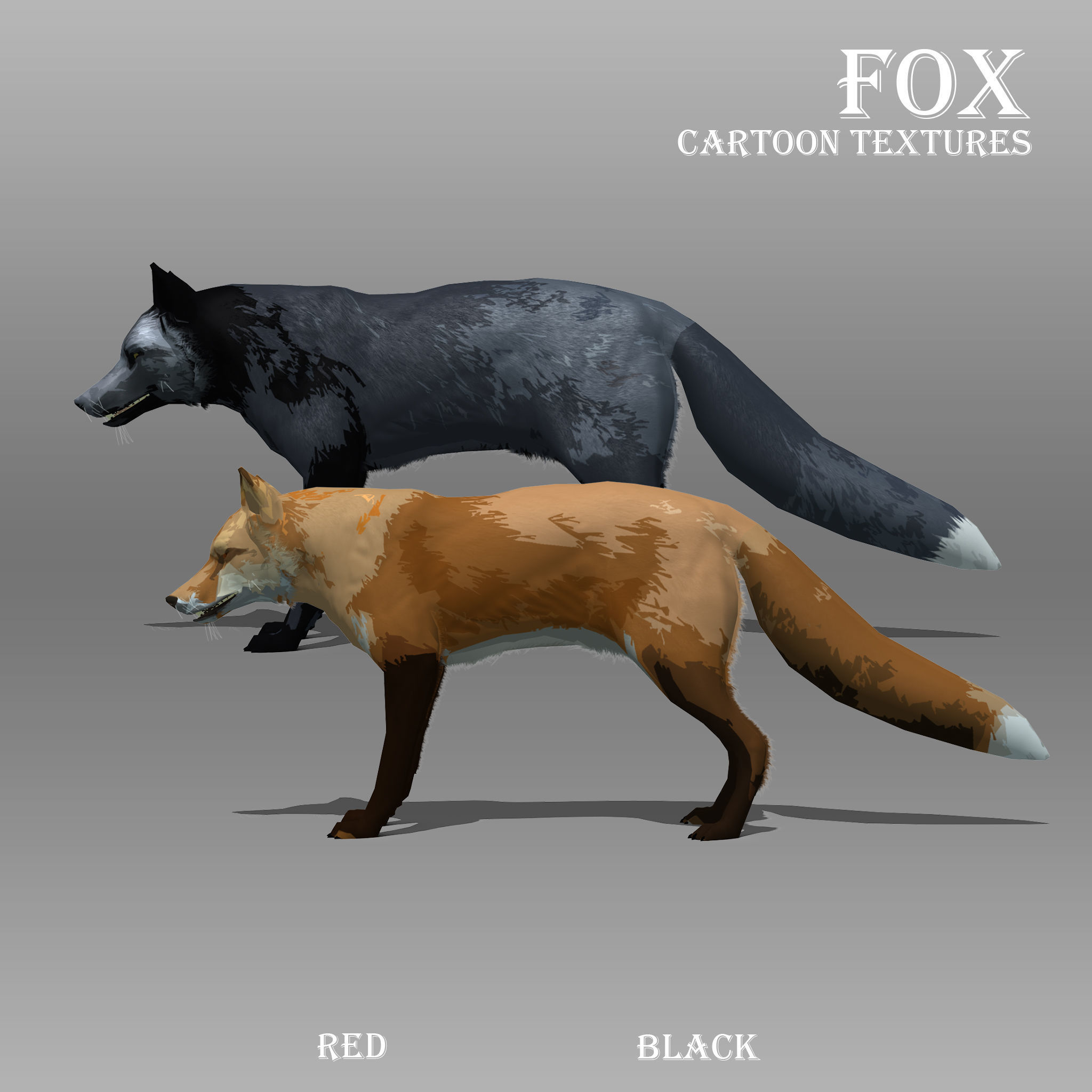 Red and Black Fox Low-poly 3D model_1