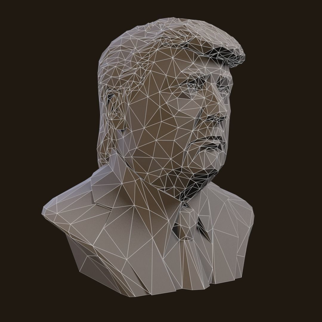 Donald Trump bronze bust Low-poly 3D model_10