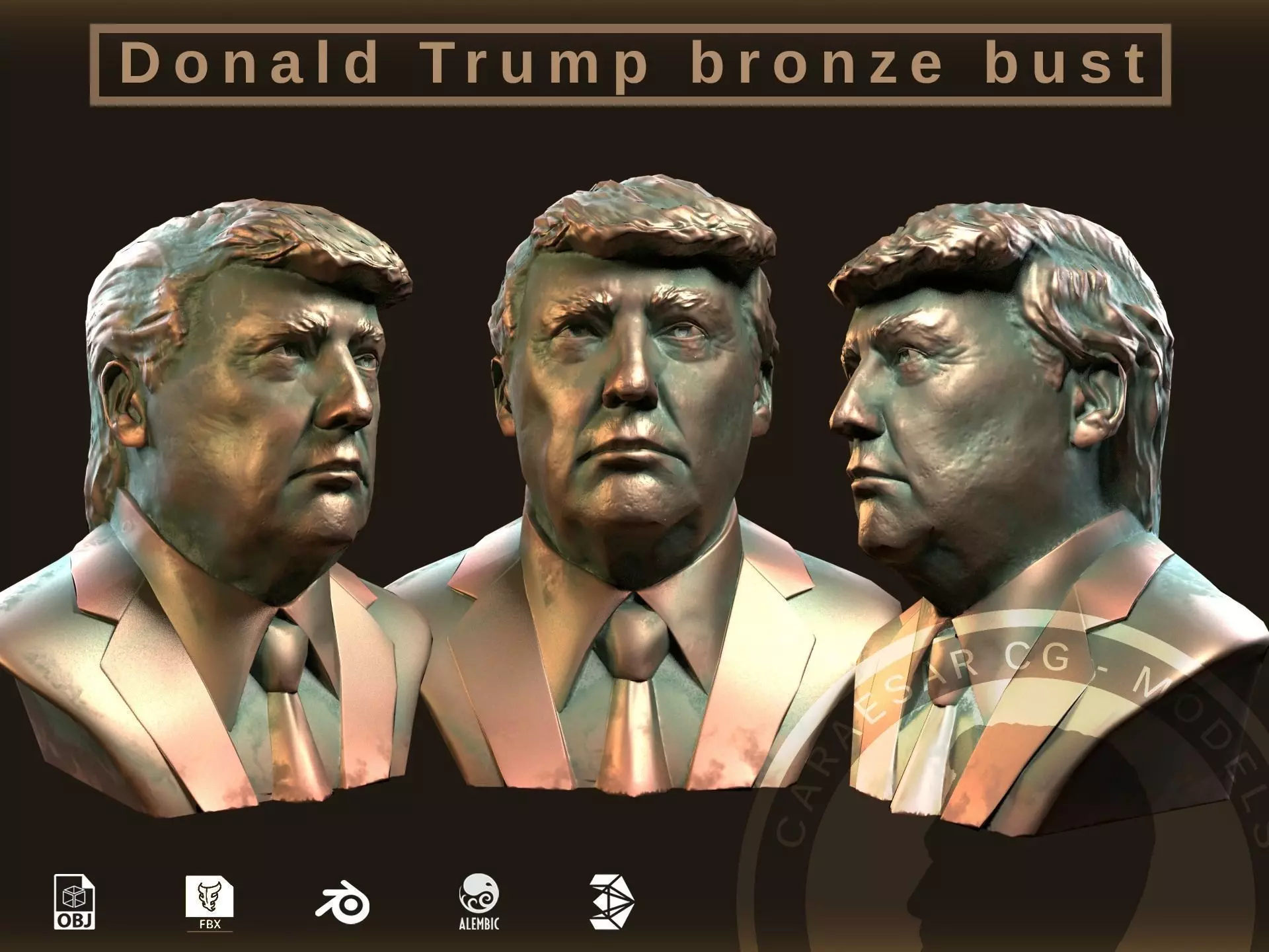 Donald Trump bronze bust Low-poly 3D model_0
