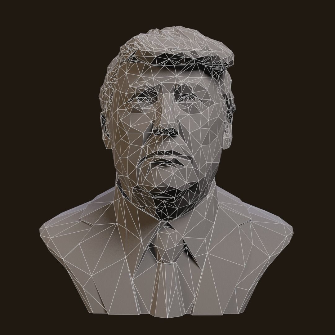 Donald Trump bronze bust Low-poly 3D model_9