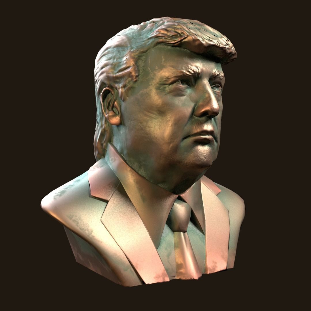 Donald Trump bronze bust Low-poly 3D model_2