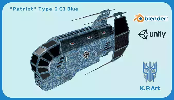 Spaceship Patriot Type 2 C1 Blue Low-poly 3D model