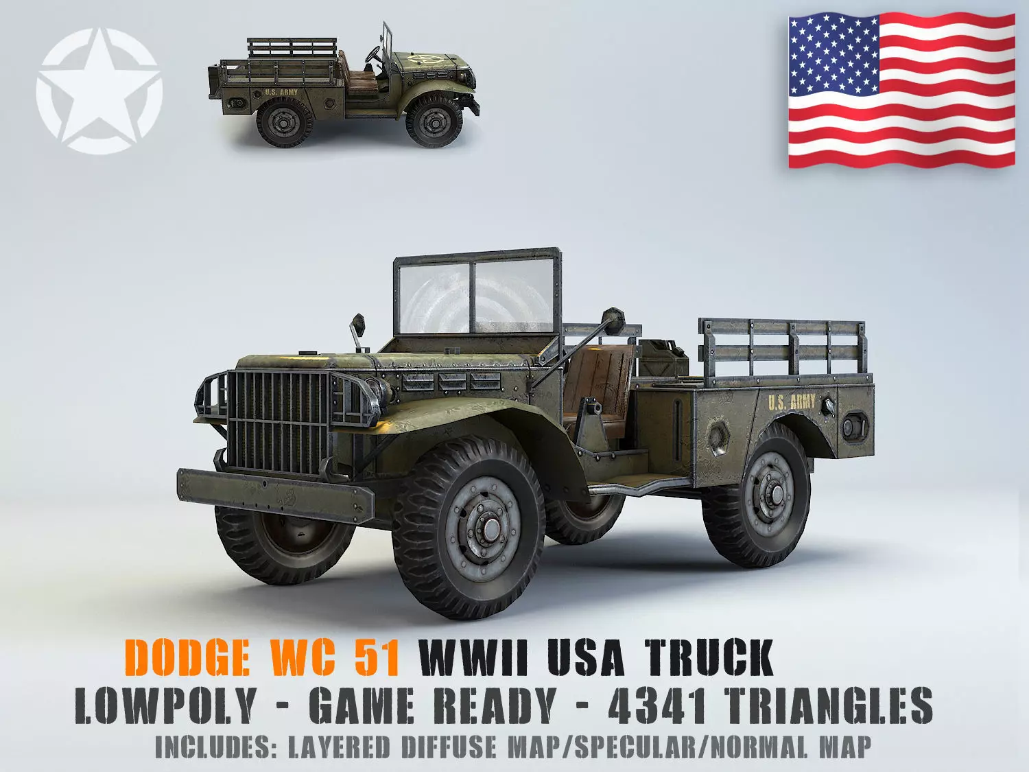 Low Poly Dodge WC Cargo Truck Low-poly 3D model