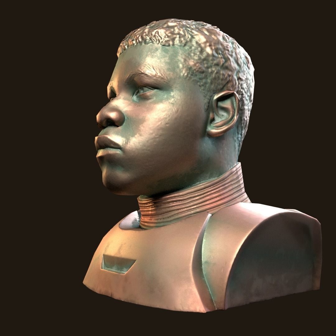 Finn - Star Wars bronze bust Low-poly 3D model_3