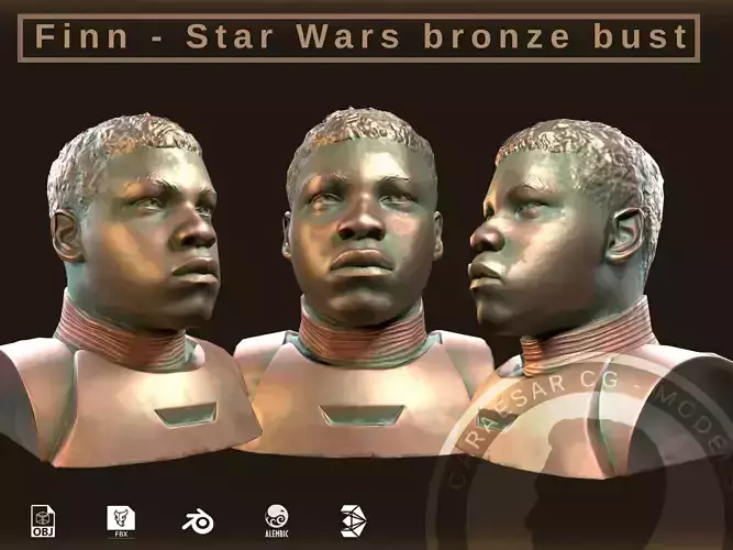 Finn - Star Wars bronze bust Low-poly 3D model