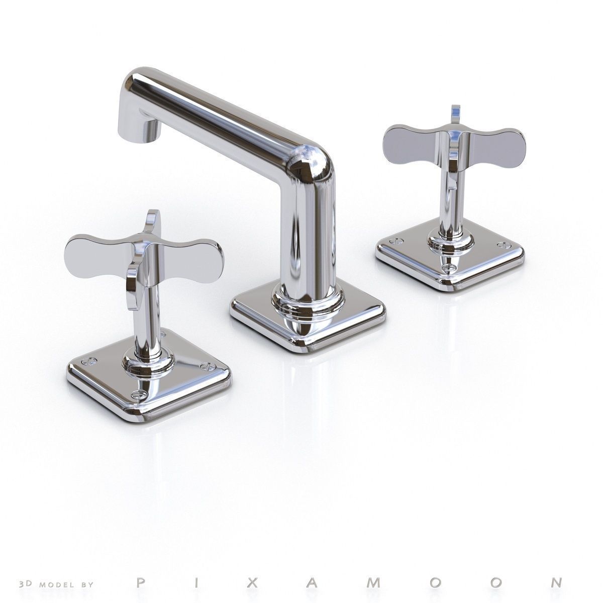Waterworks Ludlow Faucet with Cross 3D model_4