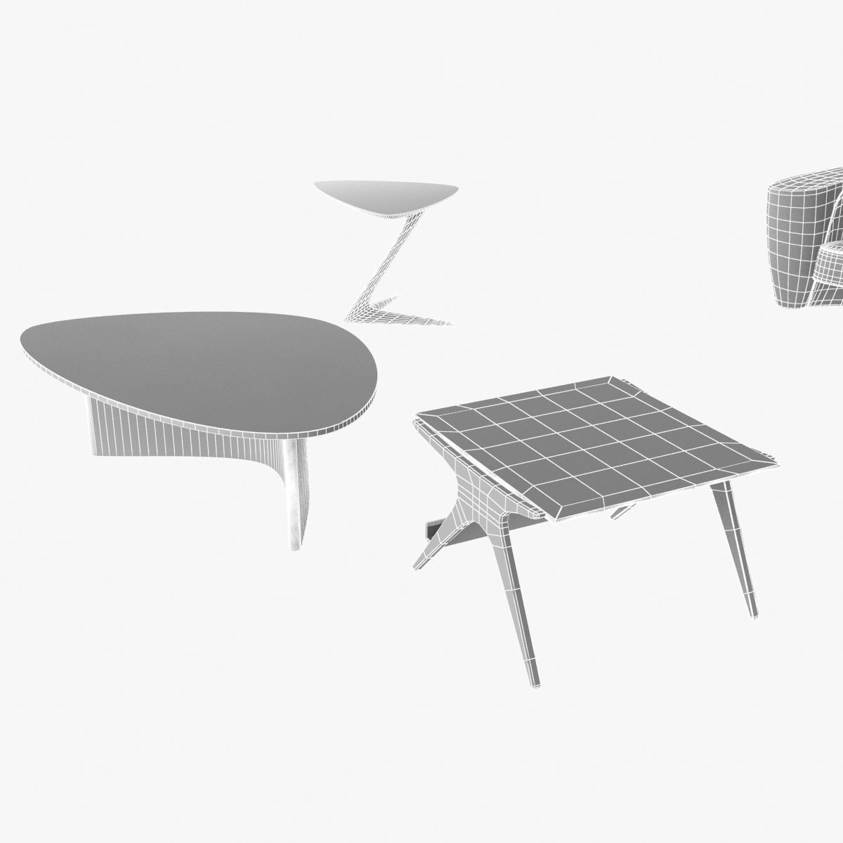 holly hunt vladimir kagan sofa and tables 3D model_10