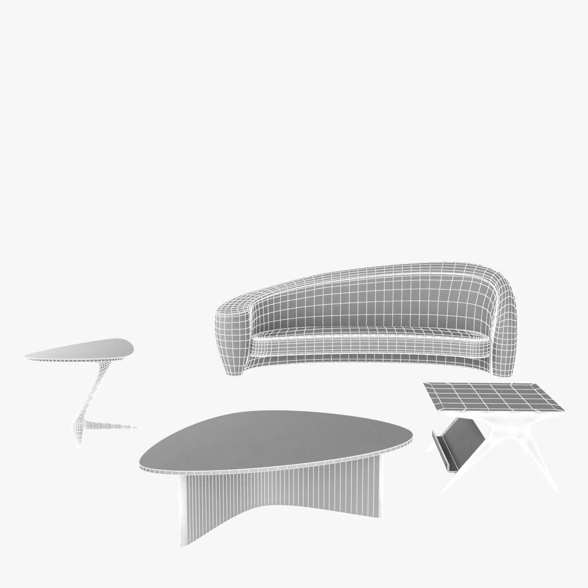 holly hunt vladimir kagan sofa and tables 3D model_9