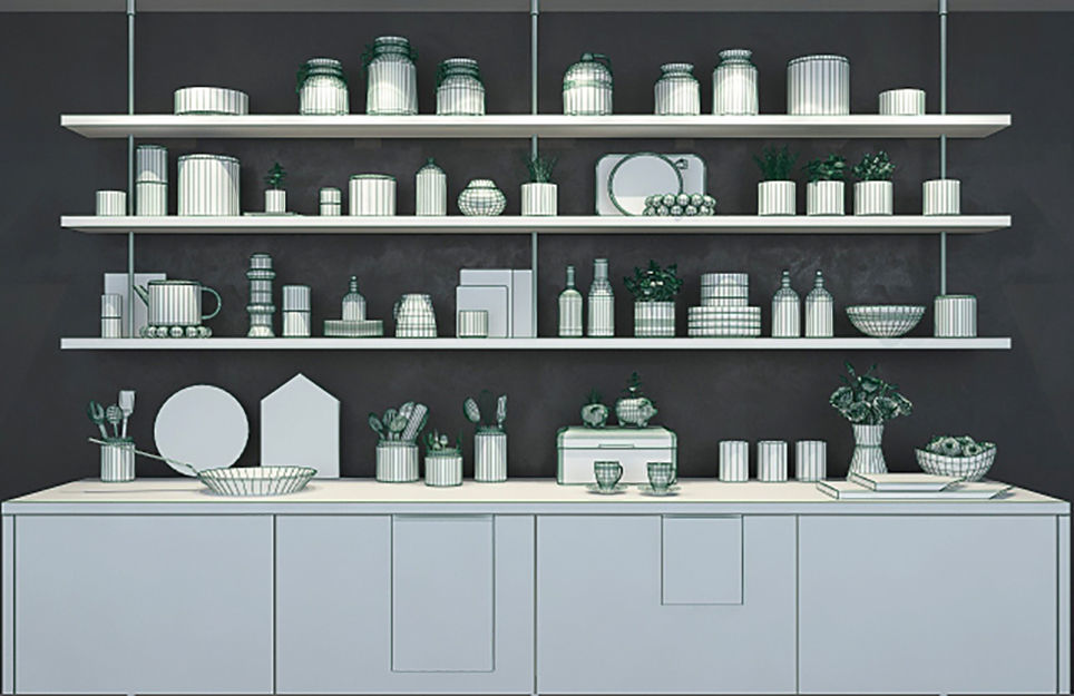 Kitchen set two pig planters 3D model_5