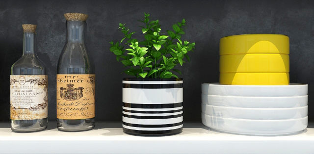 Kitchen set two pig planters 3D model_2