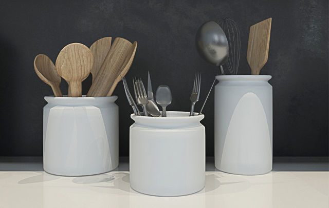 Kitchen set two pig planters 3D model_1