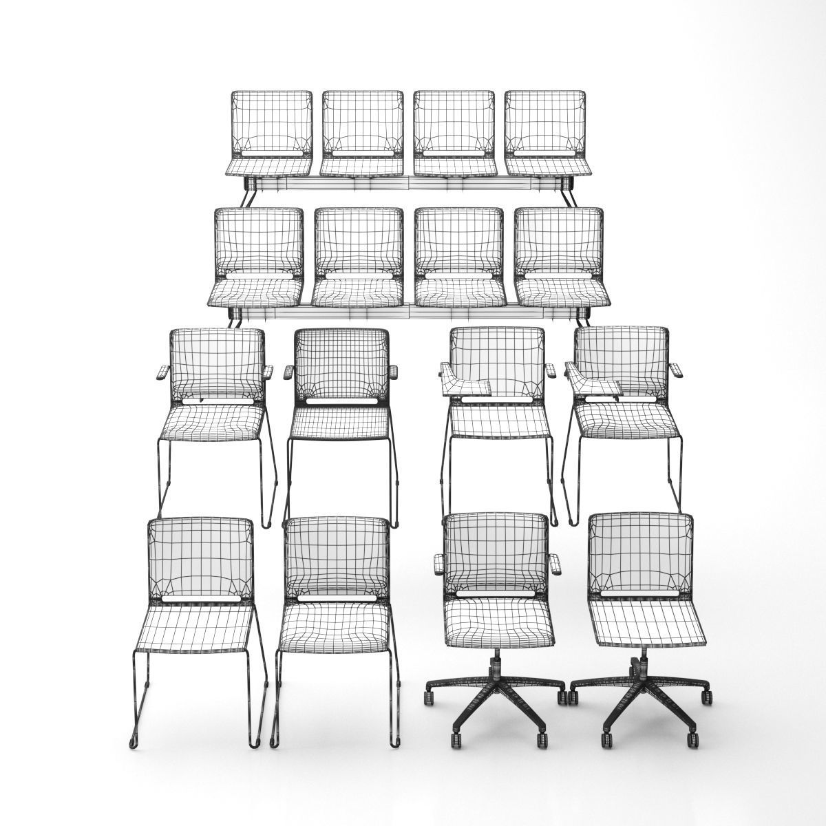 LaFilo Armchair Bench Side Chair Sled Base Swivel Writing 3D model_11