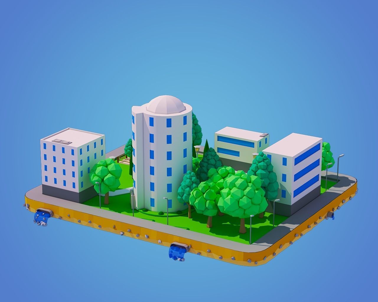 Low Poly City Block Low-poly 3D model_2