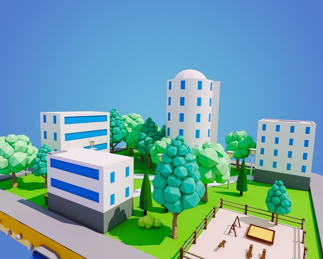 Low Poly City Block Low-poly 3D model_6