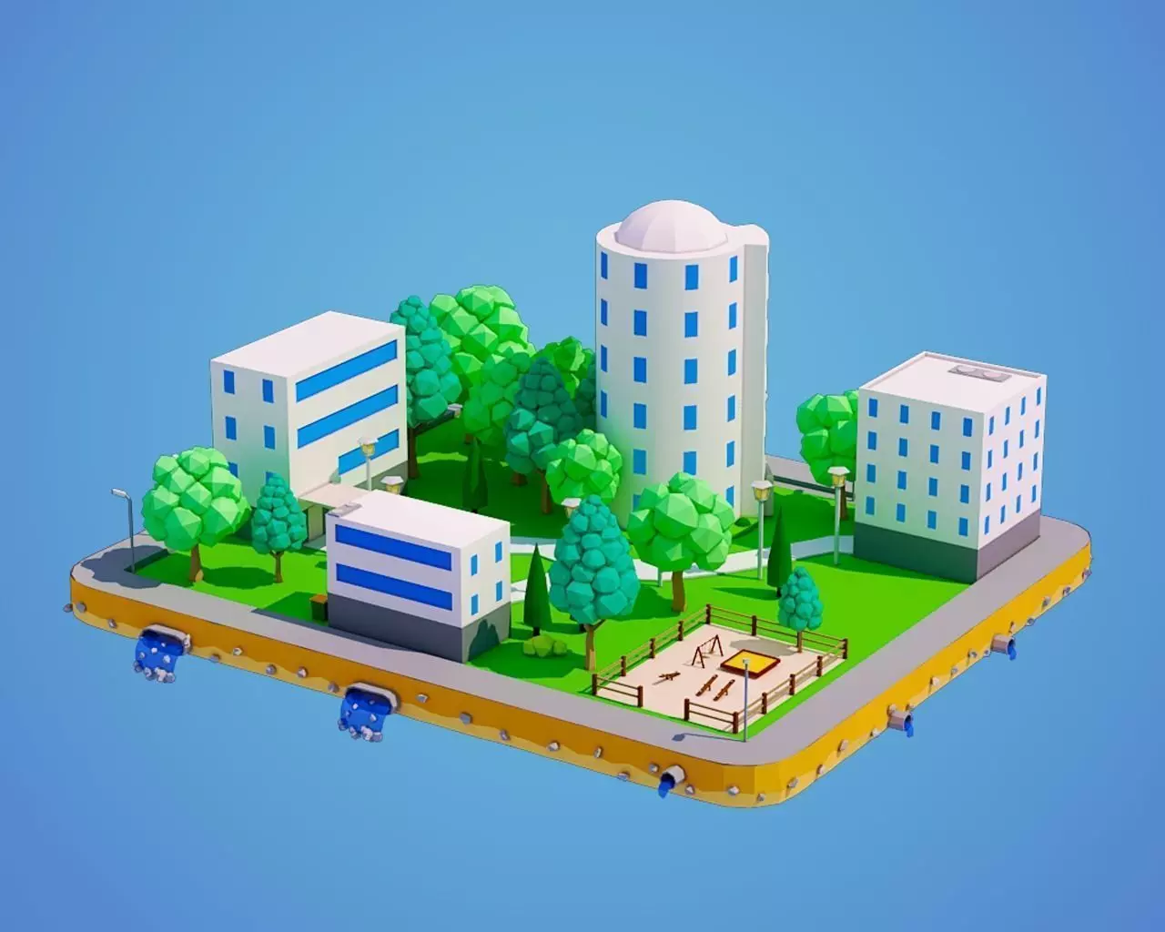 Low Poly City Block Low-poly 3D model_0
