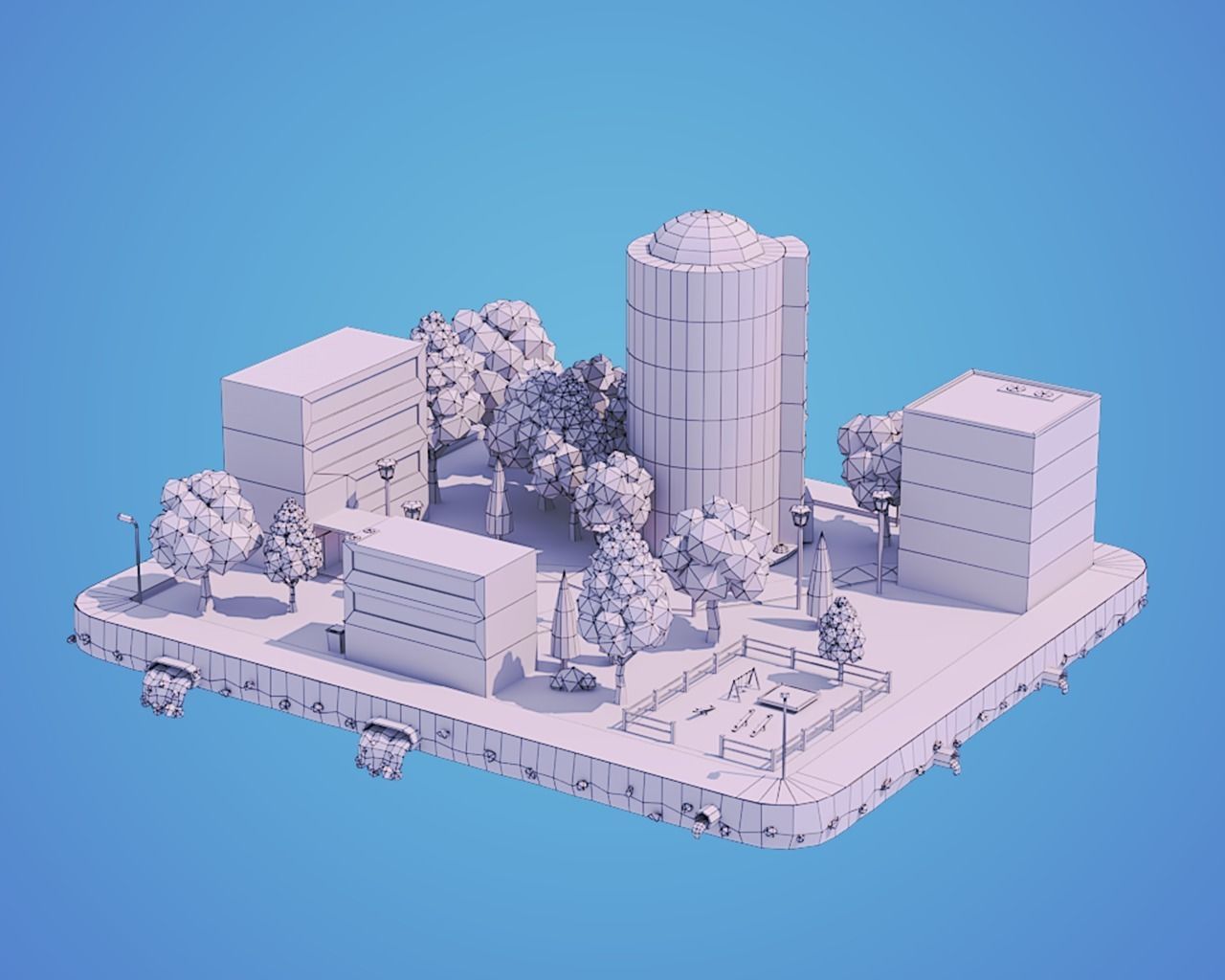 Low Poly City Block Low-poly 3D model_1