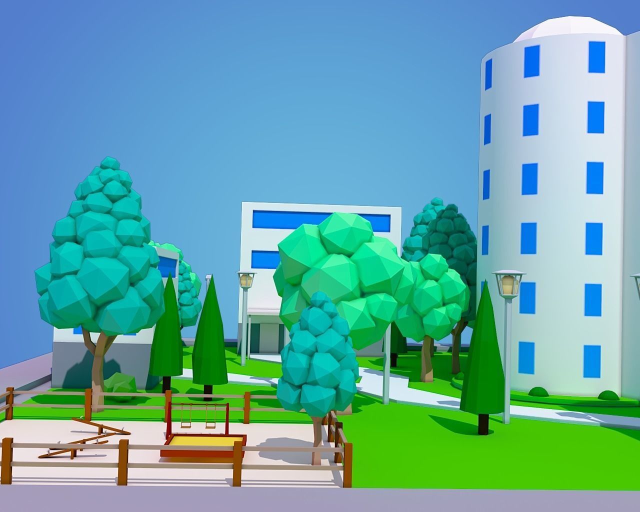 Low Poly City Block Low-poly 3D model_4