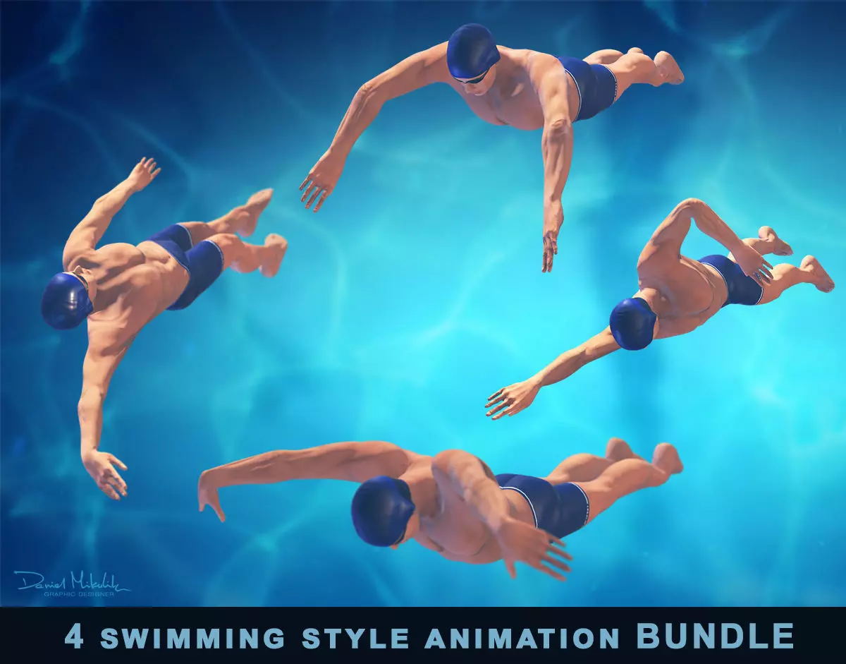 4 Swimming styles Animation Bundle 3D model_0