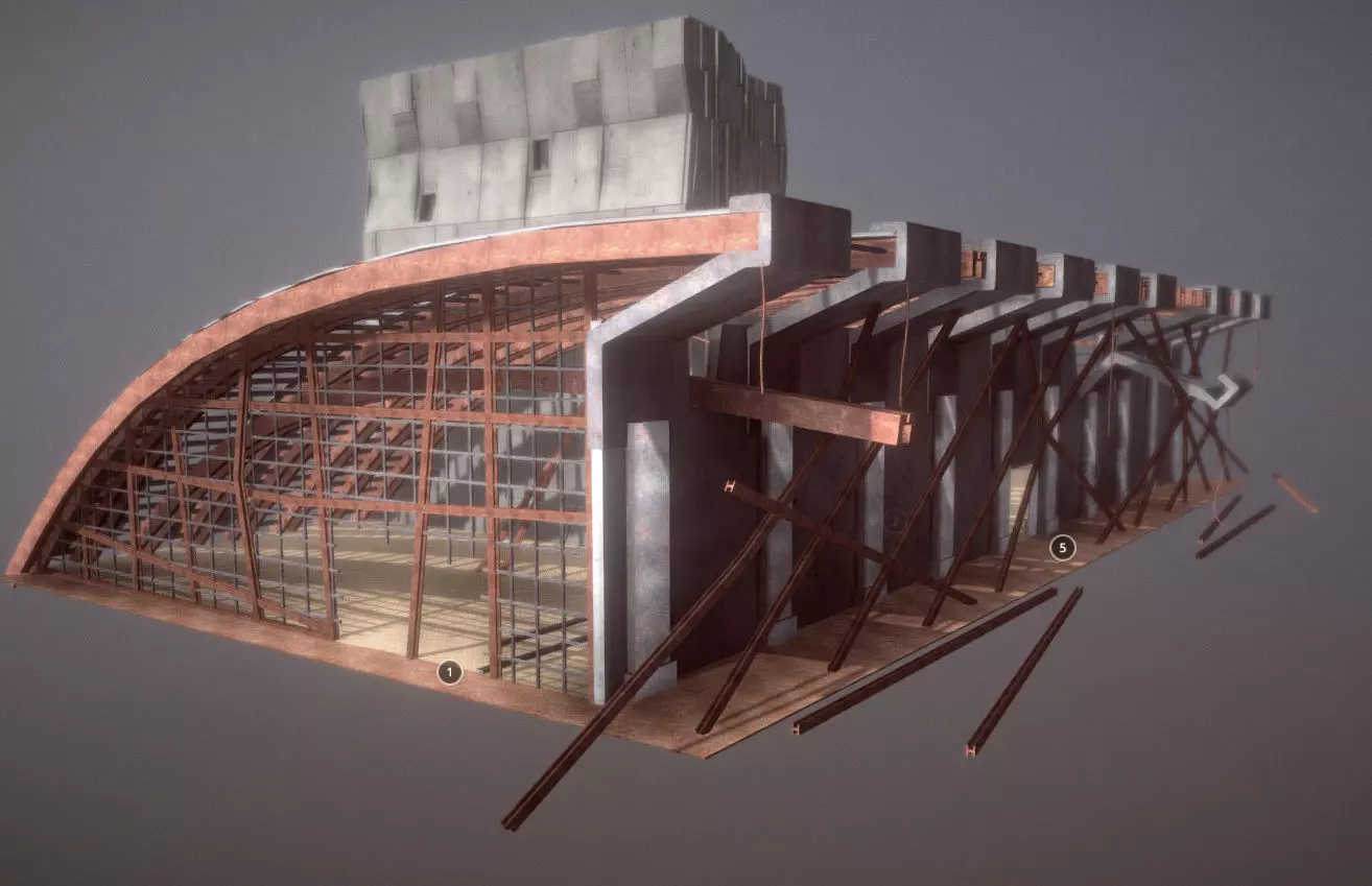 Convention Center Destroyed Low-poly 3D model_0