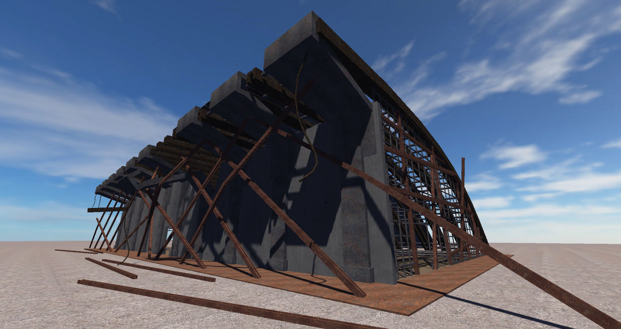 Convention Center Destroyed Low-poly 3D model_3