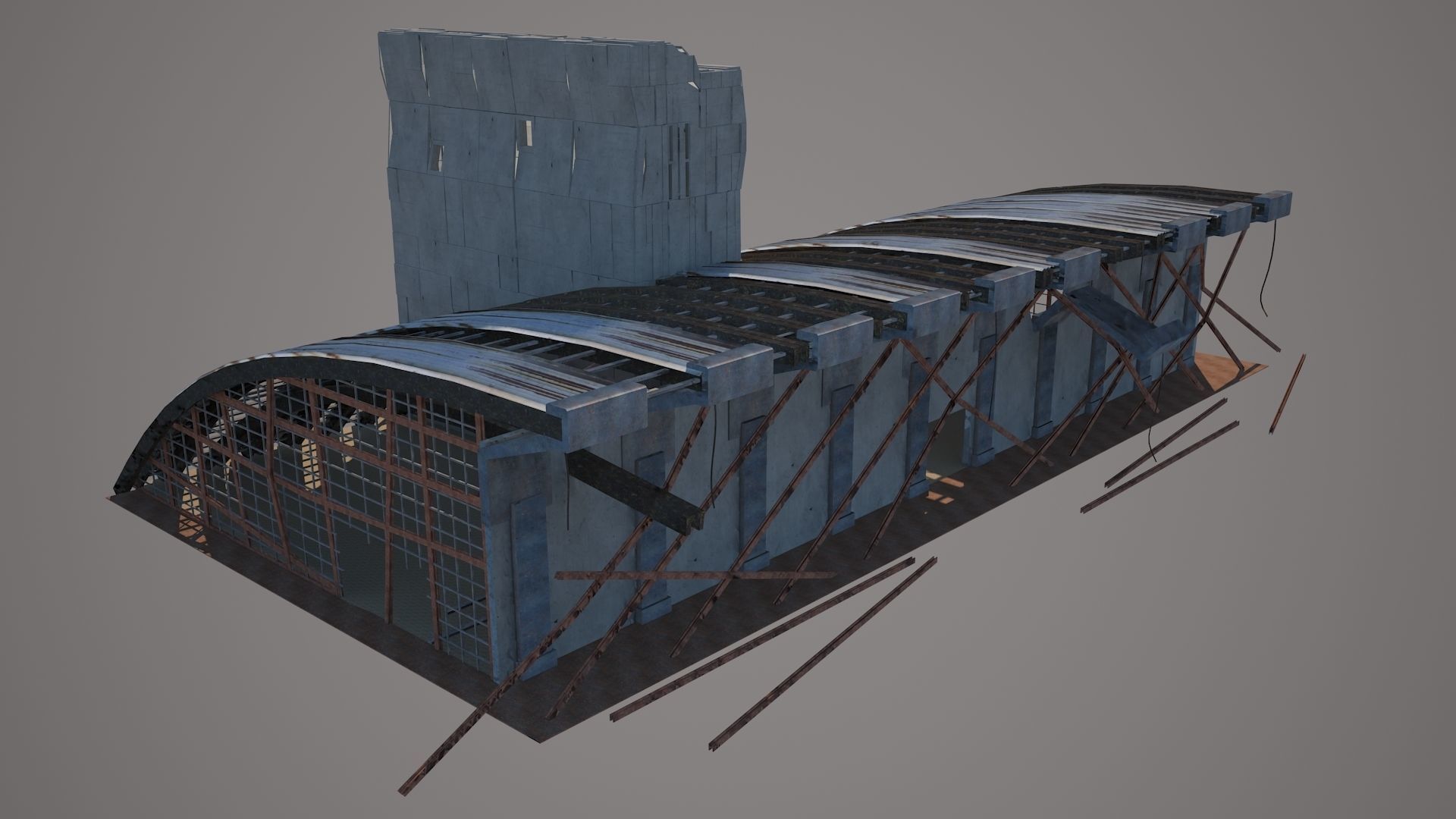 Convention Center Destroyed Low-poly 3D model_1