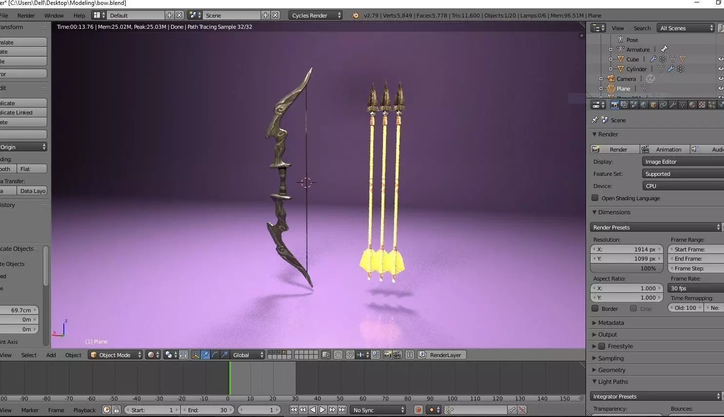 Hunting Bow Low-poly 3D model_0