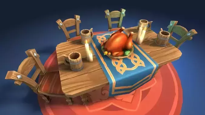 Dinner Table - mediaval furniture set Free low-poly 3D model