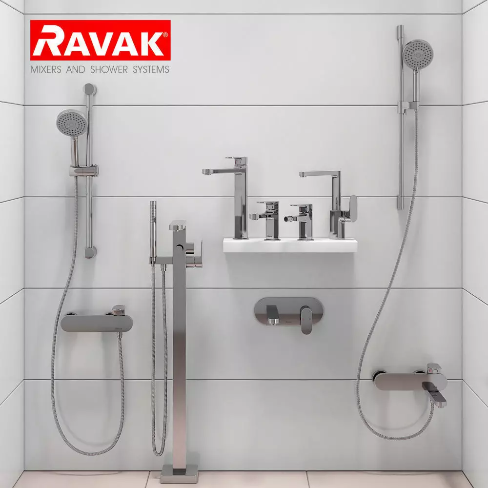 A set of mixers and shower systems Ravak Chrome set 09 3D model_0