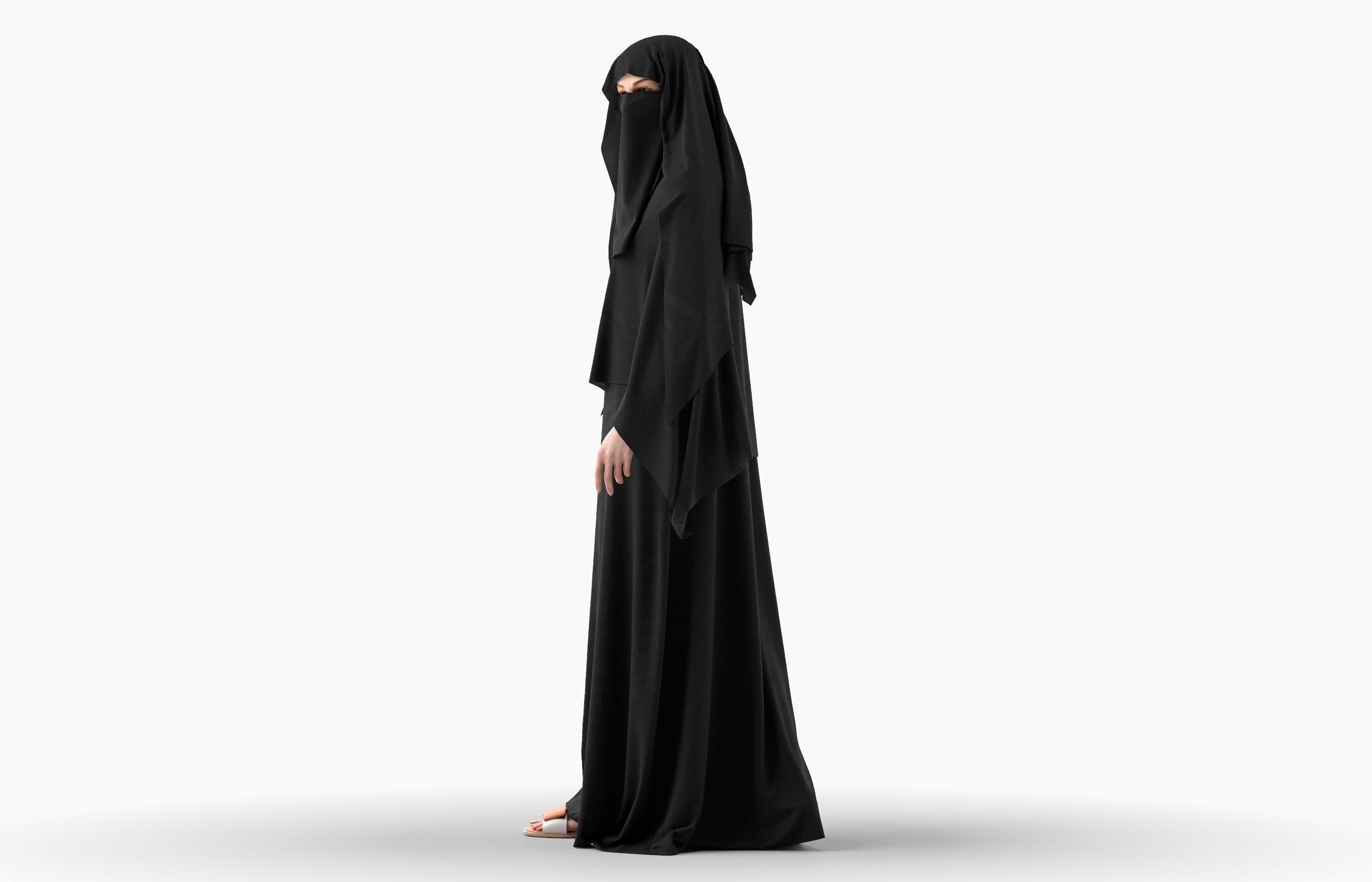 Woman wearing Saudi Arabian hidshab posed walking 3D model_5