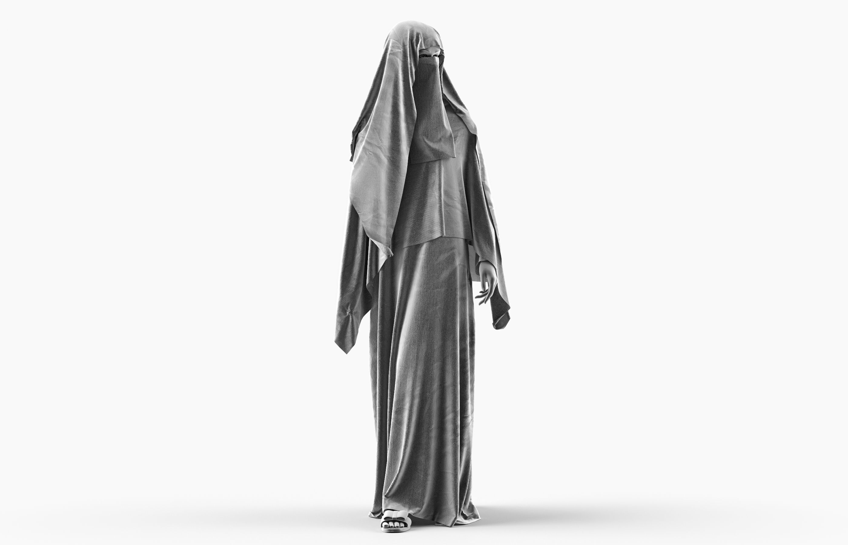 Woman wearing Saudi Arabian hidshab posed walking 3D model_7