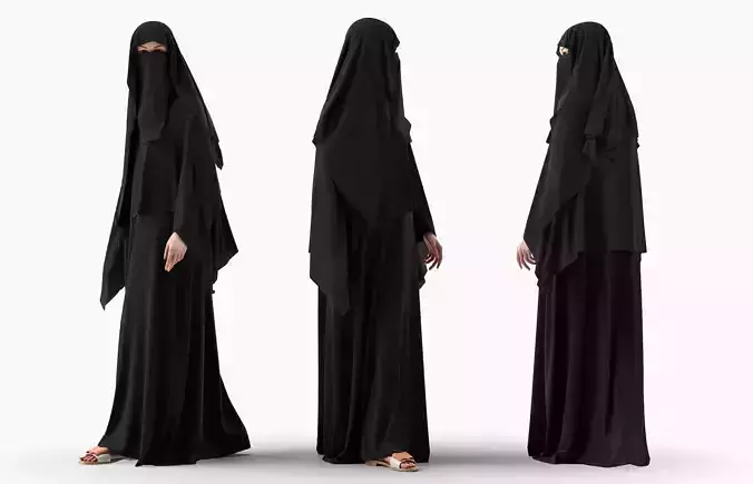 Woman wearing Saudi Arabian hidshab posed walking 3D model