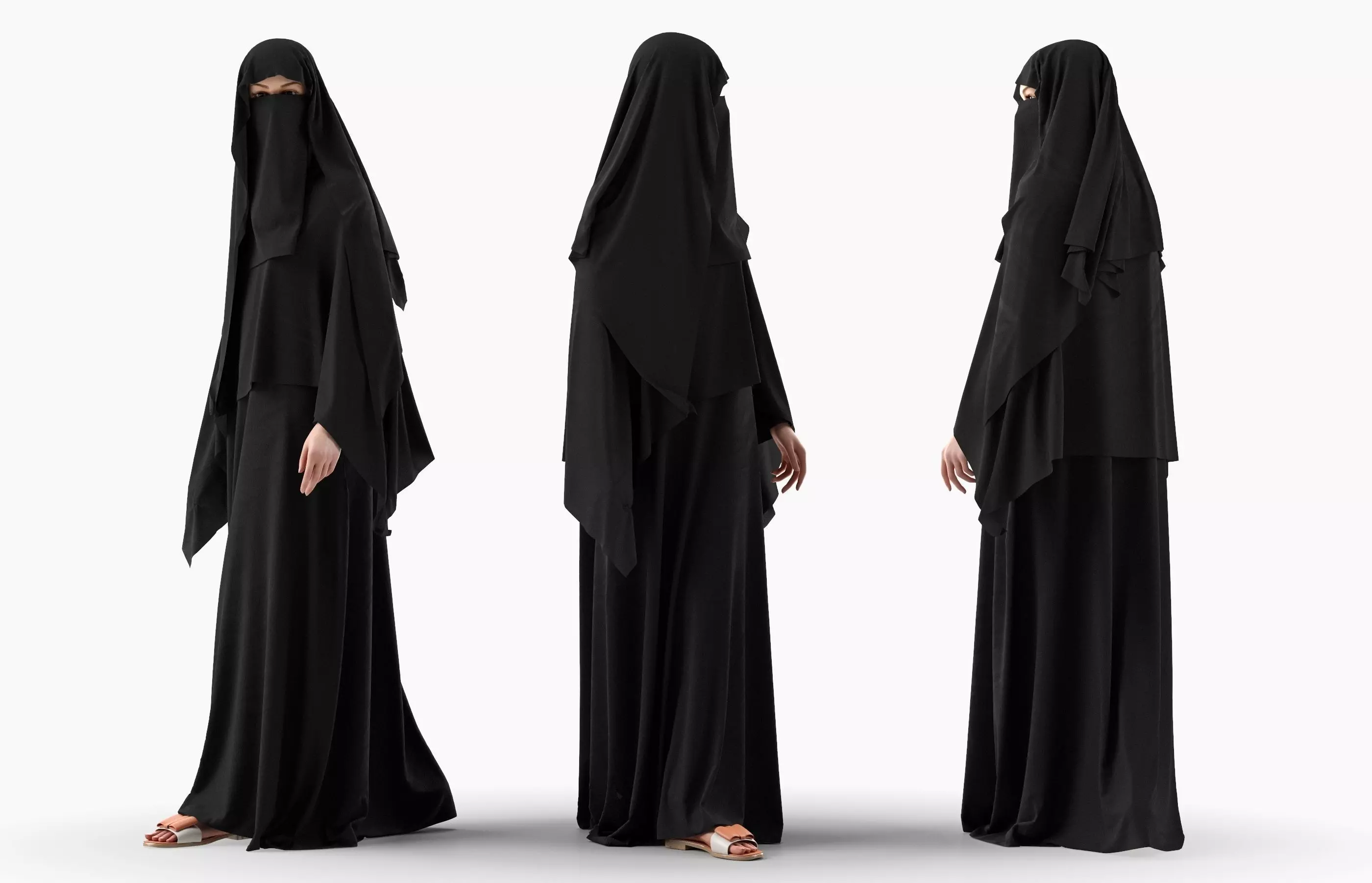 Woman wearing Saudi Arabian hidshab posed walking 3D model_0