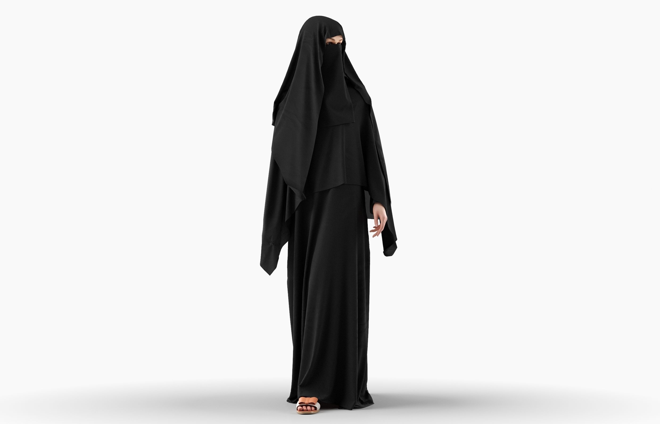 Woman wearing Saudi Arabian hidshab posed walking 3D model_3