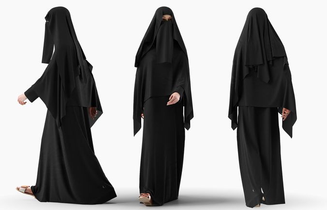 Woman wearing Saudi Arabian hidshab posed walking 3D model