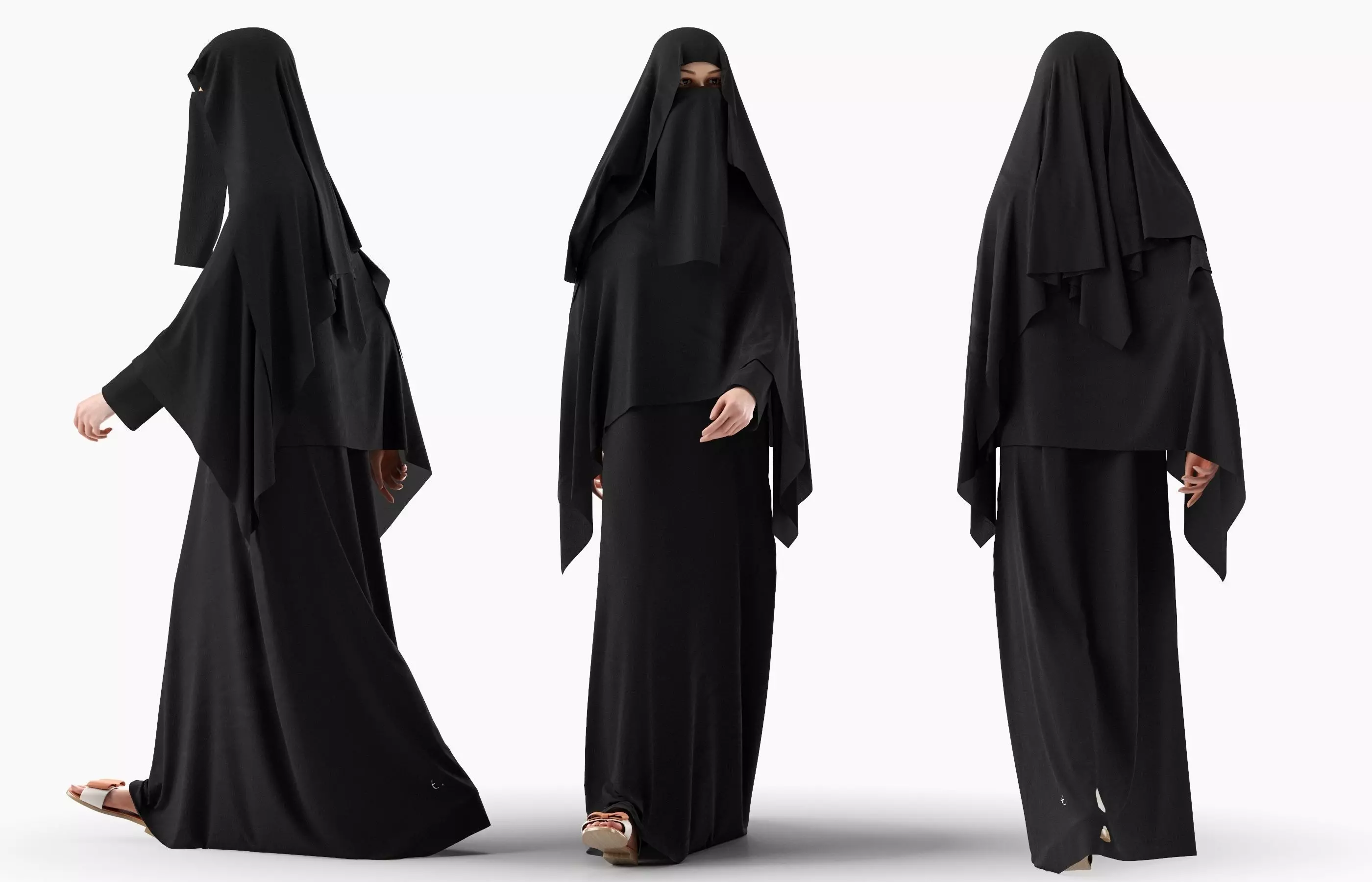Woman wearing Saudi Arabian hidshab posed walking 3D model