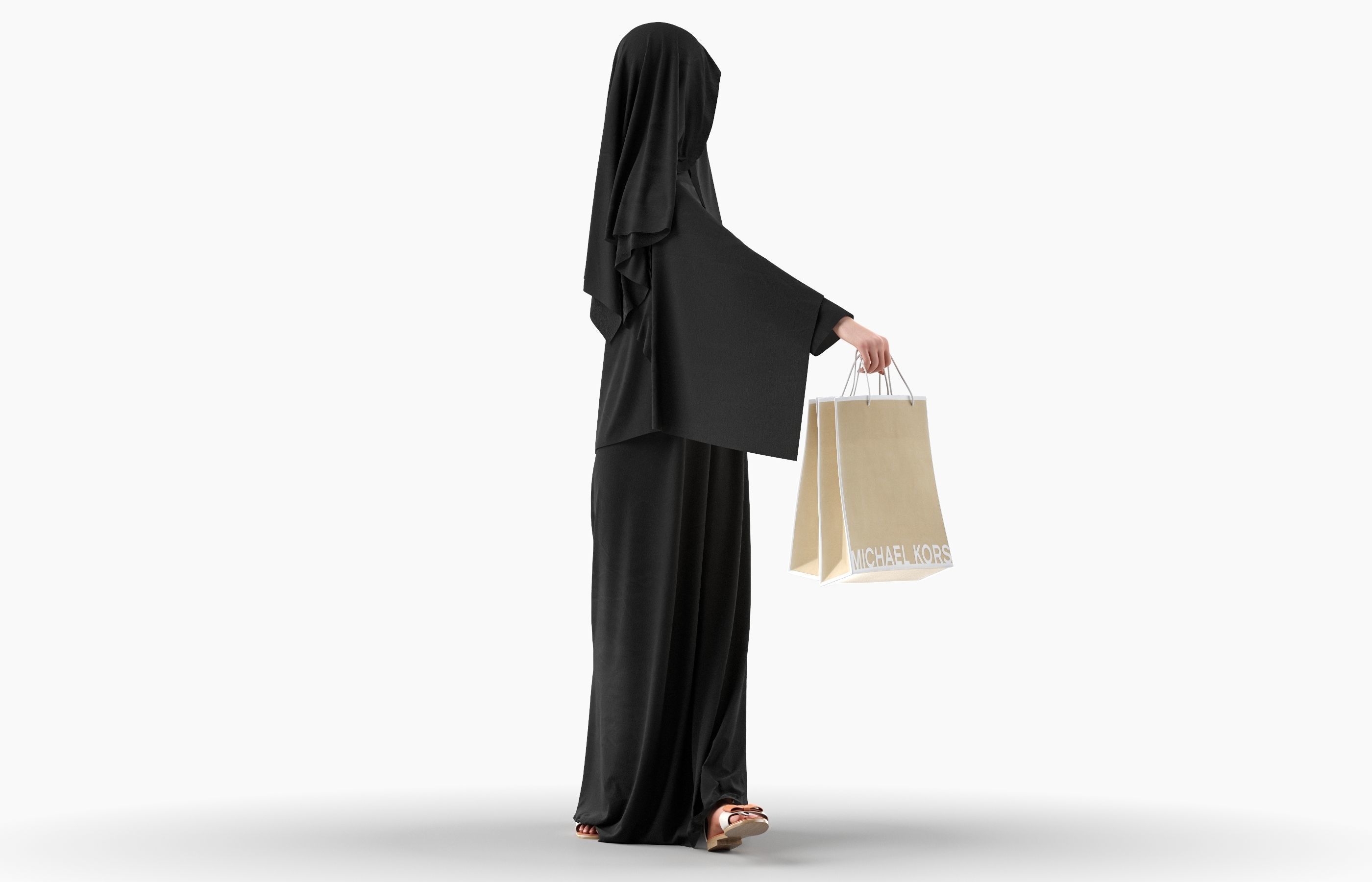 Woman wearing Saudi Arabian hidshab posed holding shopping bags 3D model_2