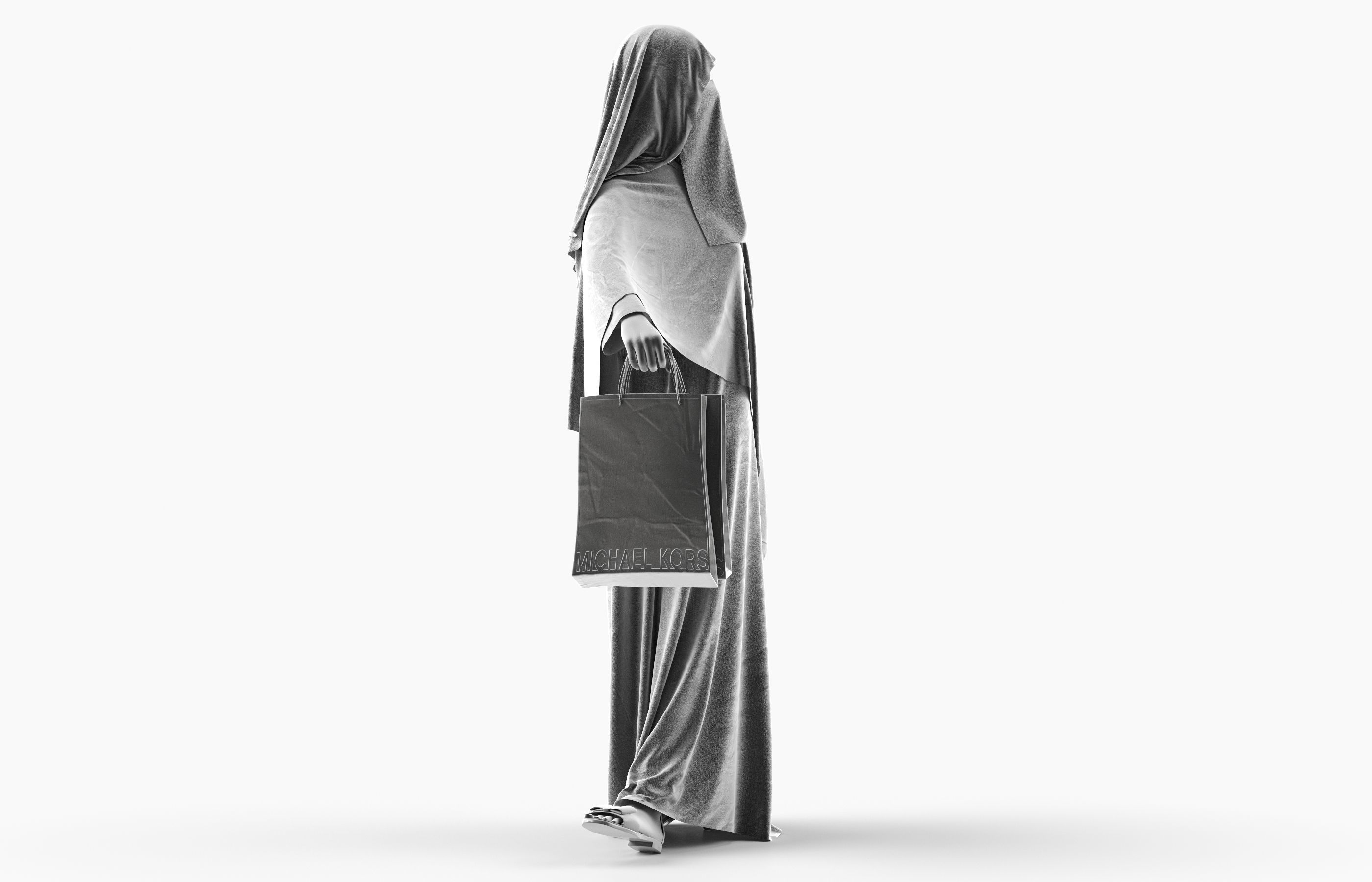 Woman wearing Saudi Arabian hidshab posed holding shopping bags 3D model_7