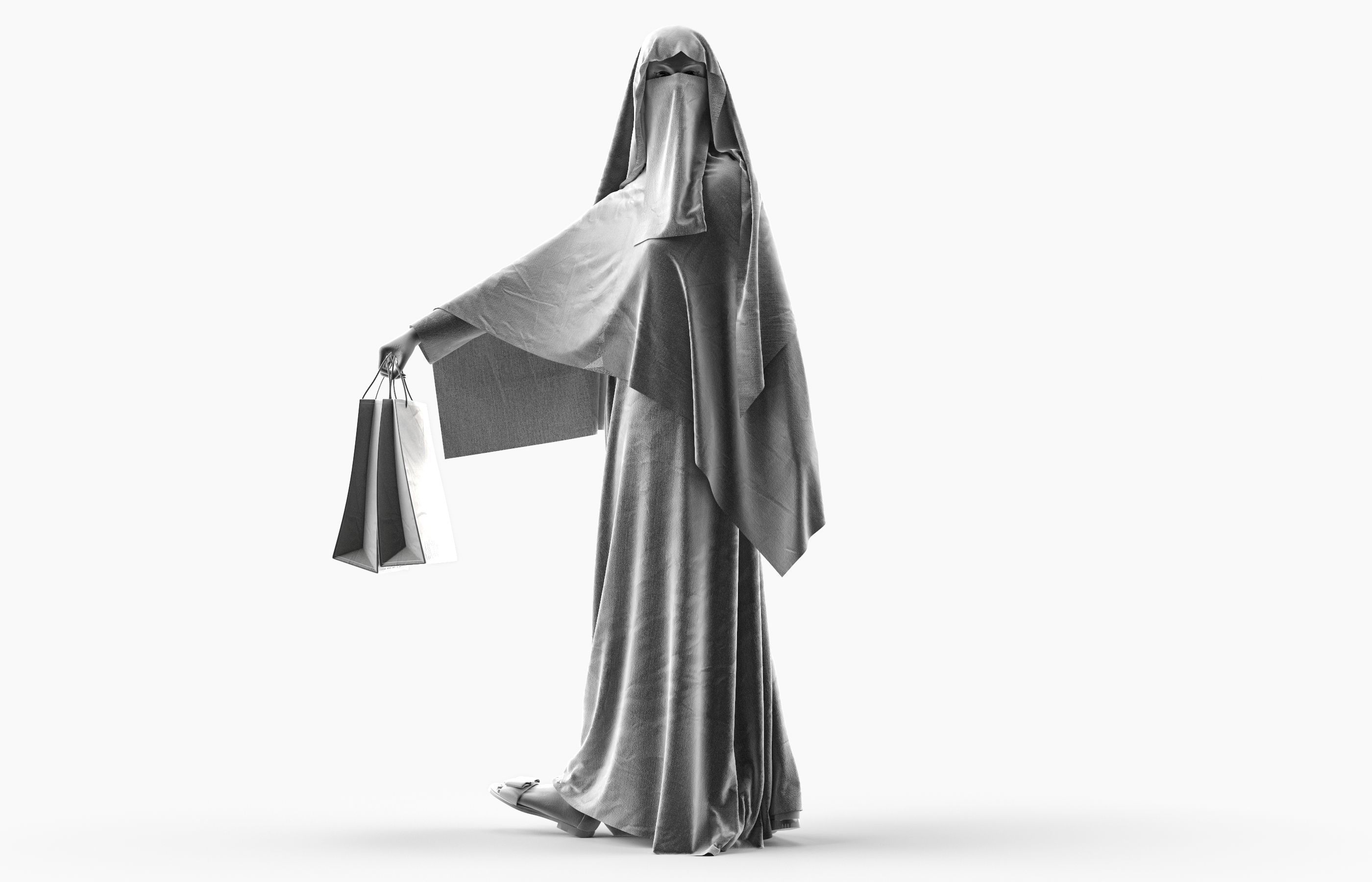 Woman wearing Saudi Arabian hidshab posed holding shopping bags 3D model_9