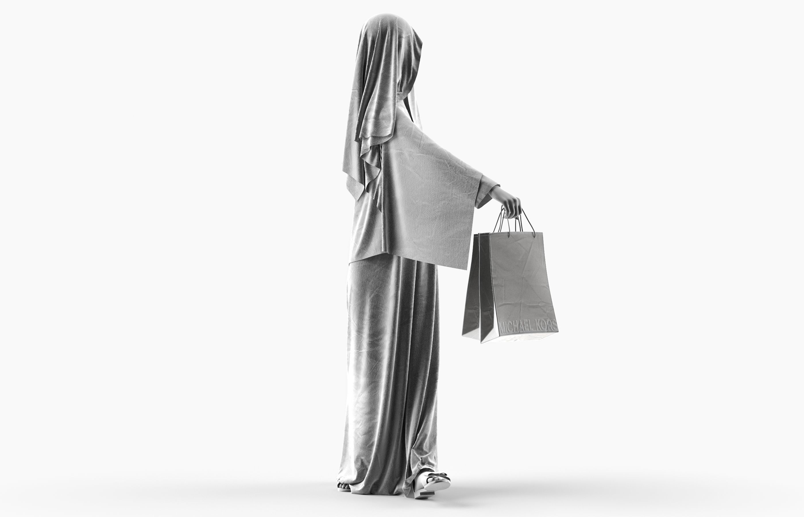Woman wearing Saudi Arabian hidshab posed holding shopping bags 3D model_6