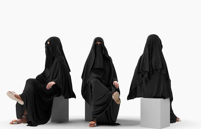 Woman wearing traditional Saudi Arabian hidshab posed sitting 3D model