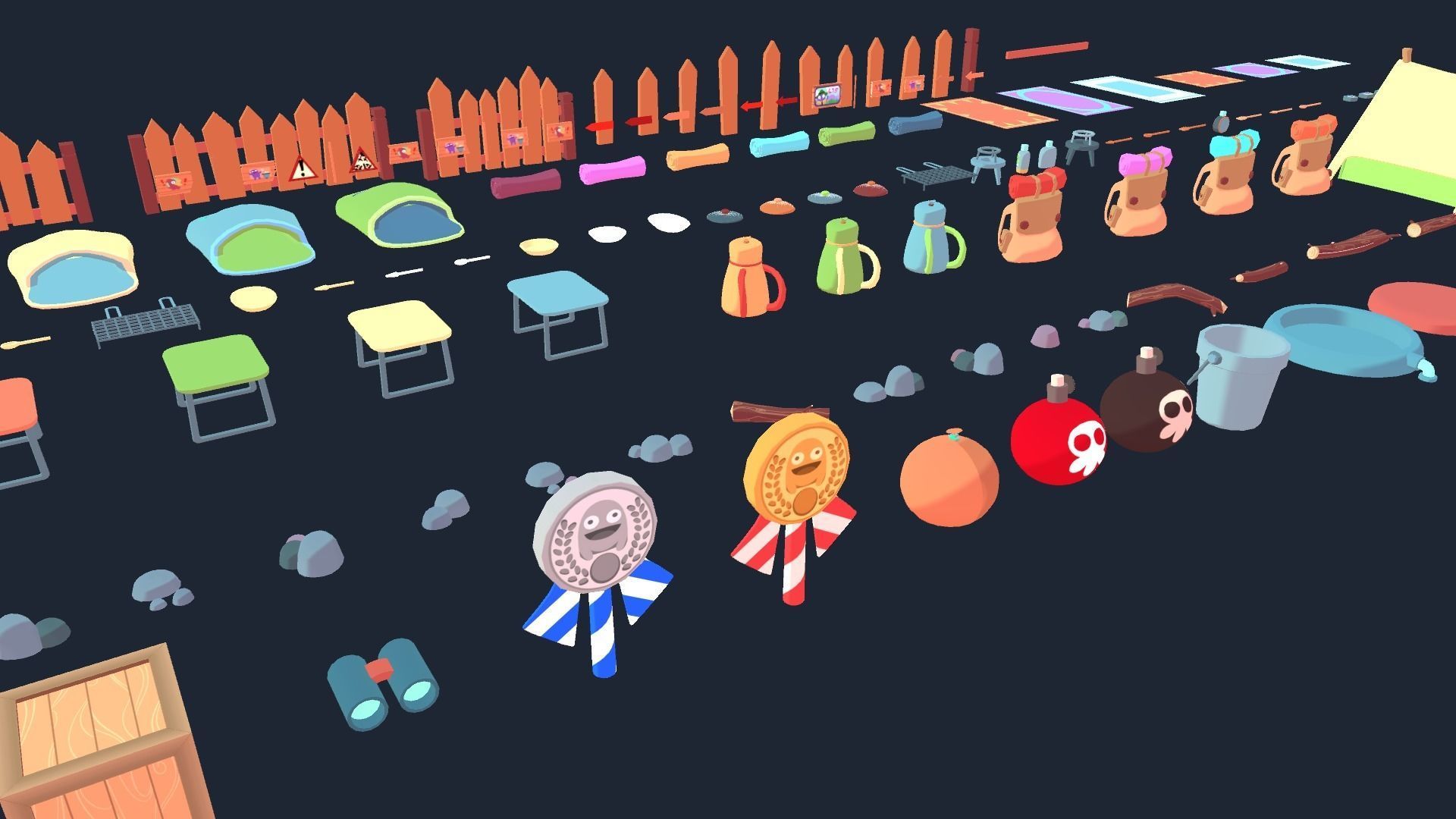 Cartoon camping kit Low-poly 3D model_1