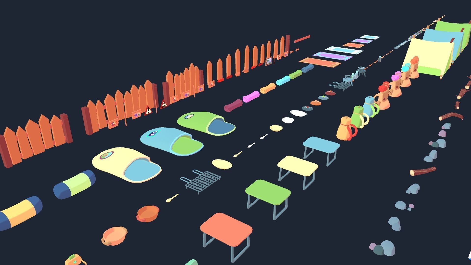 Cartoon camping kit Low-poly 3D model_2
