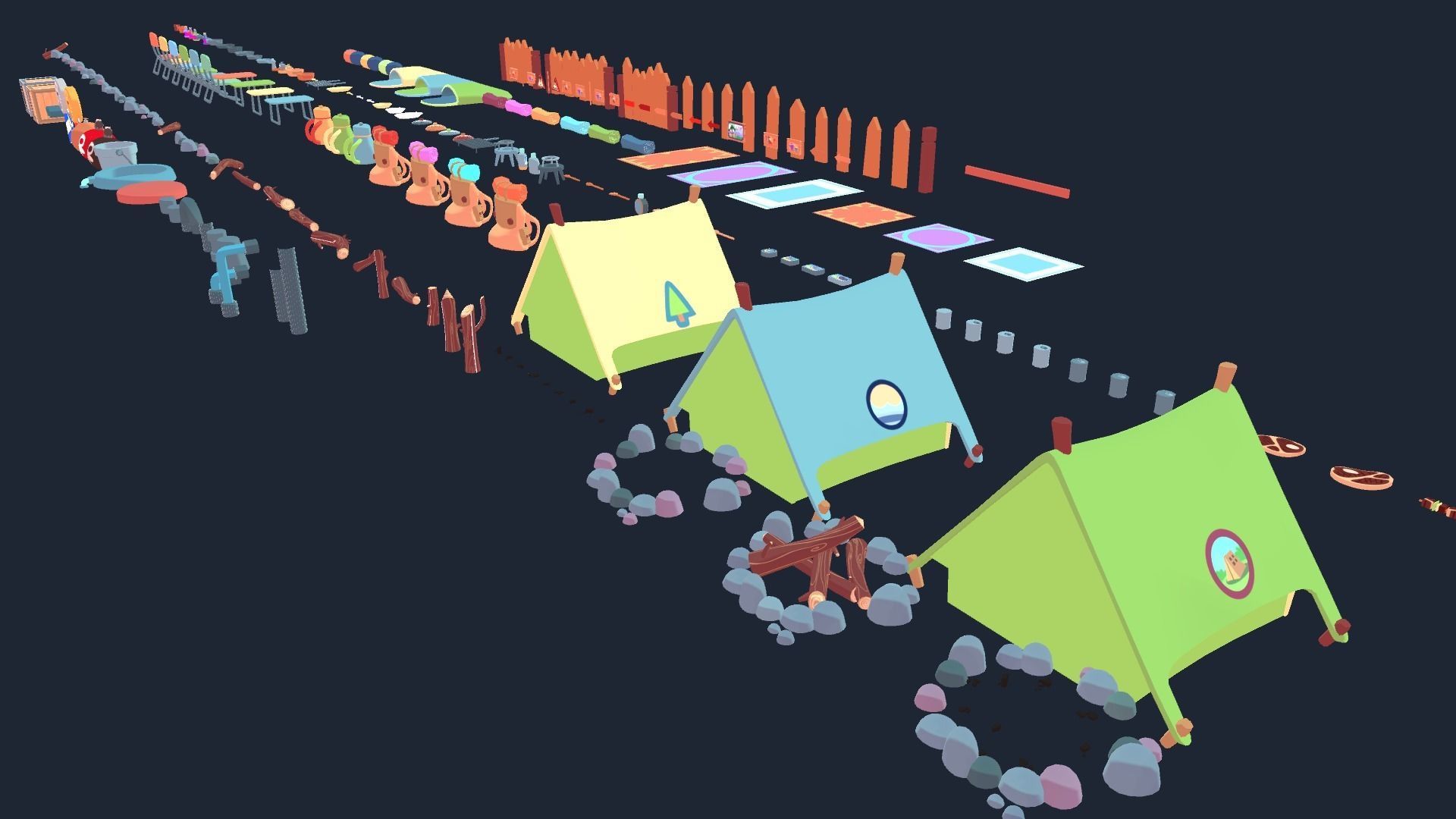 Cartoon camping kit Low-poly 3D model_3