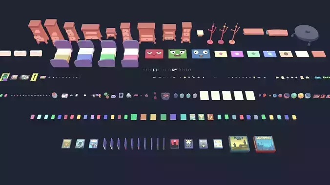 Cartoon room assets Low-poly 3D model